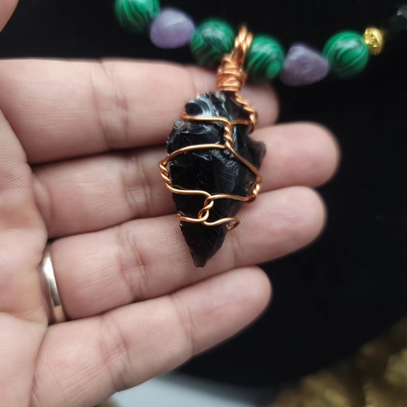 Handmade multi stone Obsidian Arrow Necklace - Picture 8 of 10